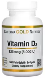 Vitamina D3 125 mcg (5.000 UI) - California Gold Nutrition (360 Cápsulas)