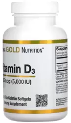 Vitamina D3 125 mcg (5.000 UI) - California Gold Nutrition (360 Cápsulas)