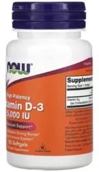 Vitamina D3 125 mcg (5.000 UI) - Now Foods (120 Cápsulas)
