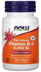 Vitamina D3 125 mcg (5.000 UI) - Now Foods (240 Cápsulas)