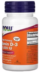 Vitamina D3 125 mcg (5.000 UI) - Now Foods (240 Cápsulas)