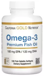 Ômega-3 Óleo de Peixe Premium 180 EPA/120 DHA - California Gold Nutrition (100 Cápsulas)