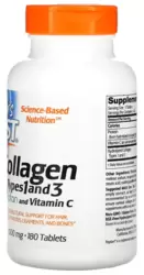 Colágeno Tipos 1 e 3 com Peptan e Vitamina C 1.000mg - Doctor's Best (180 Cápsulas)