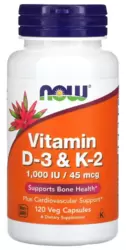 Vitamina D3 e K-2 - Now Foods (120 Cápsulas)